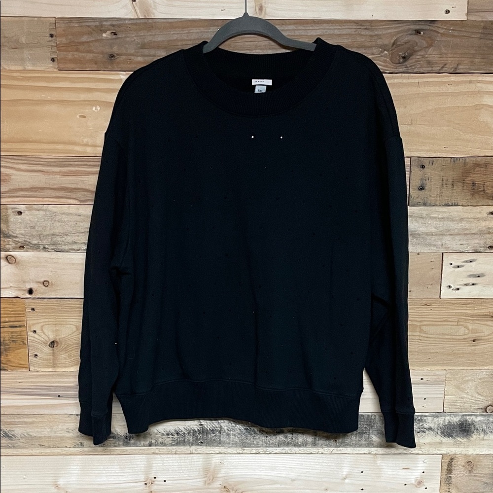 a new day size XXL Black Crewneck Soft Boxy Crop Sweatshirt with Rhinestones